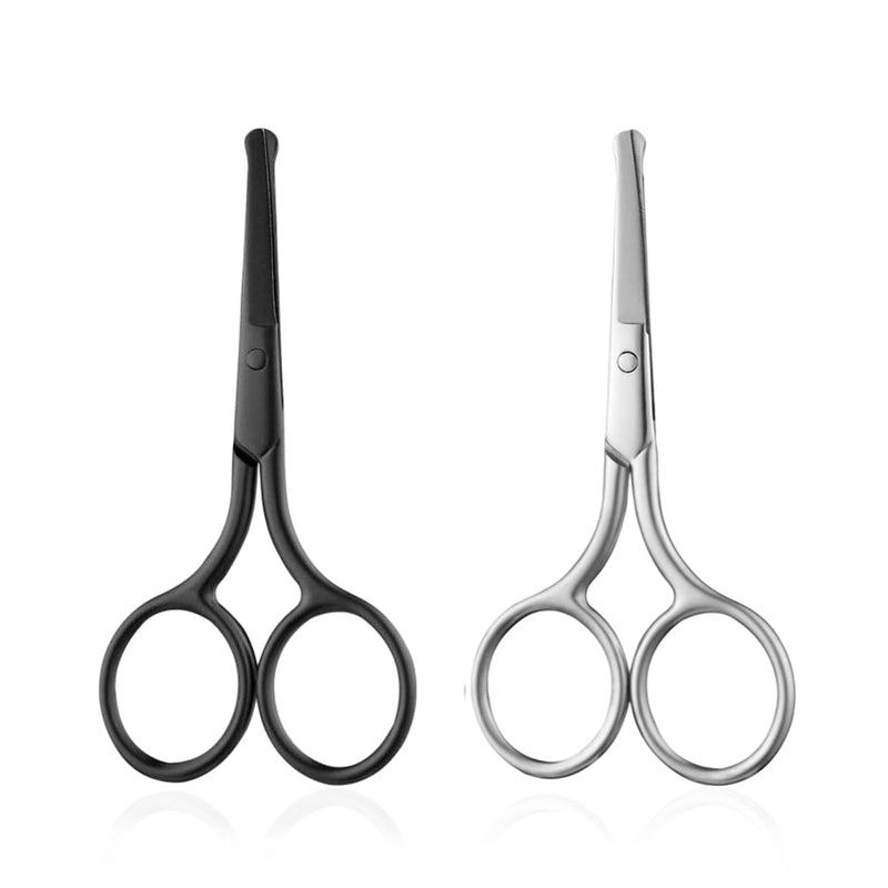 [Australia] - GUTERTOP Pack of 2 Beard Scissors Men, Round Tip Nose Hair Scissors, Stainless Steel Nose Scissors for Hair Eyelashes Mustache Nose (Black and Silver) 