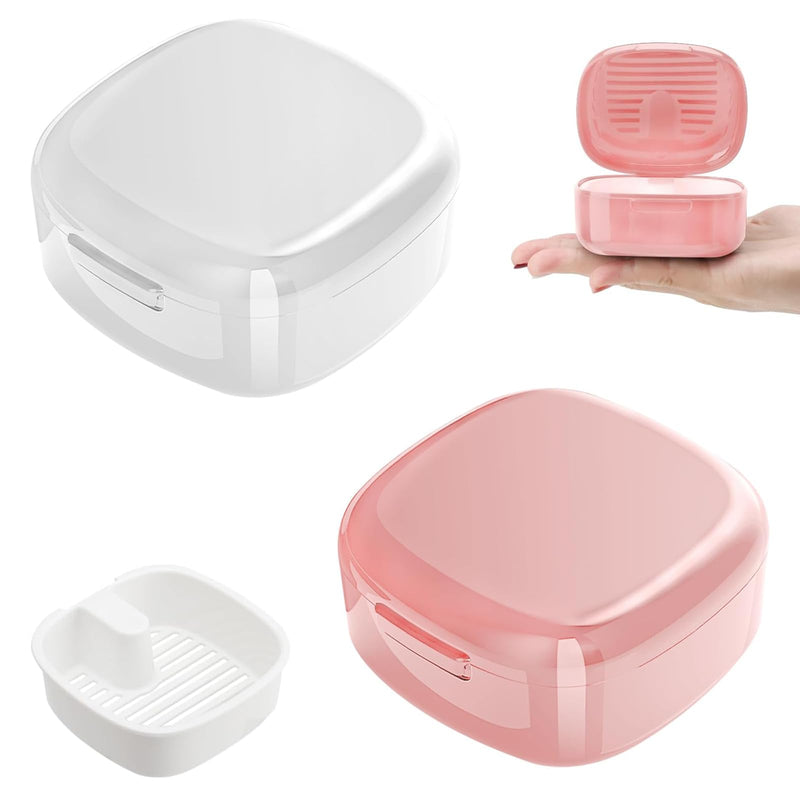 [Australia] - Braces box, set of 2, denture box, denture box, denture box, denture box, braces box with sieve, suitable for braces, dentures (white/pink) 