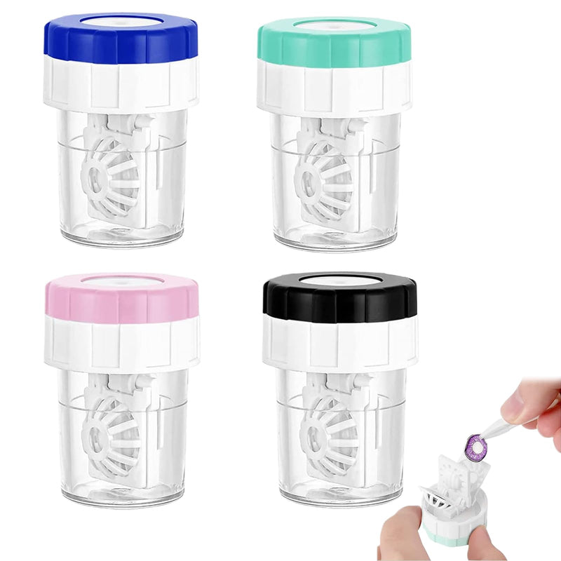 [Australia] - Pack of 4 Manual Contact Lens Cleaners, Contact Lens Cases with Catalyst, Portable, Rotary, Contact Lens Cleaning Container, Contact Lens Storage Box for Daily Use 