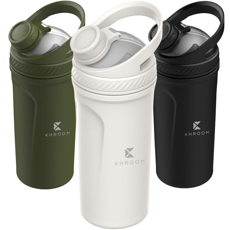[Australia] - Khroom stainless steel egg white protein shaker 700ml with thermal function Smart strainer for smoothies | Stainless Steel Cup Metal Shaker (White) White 