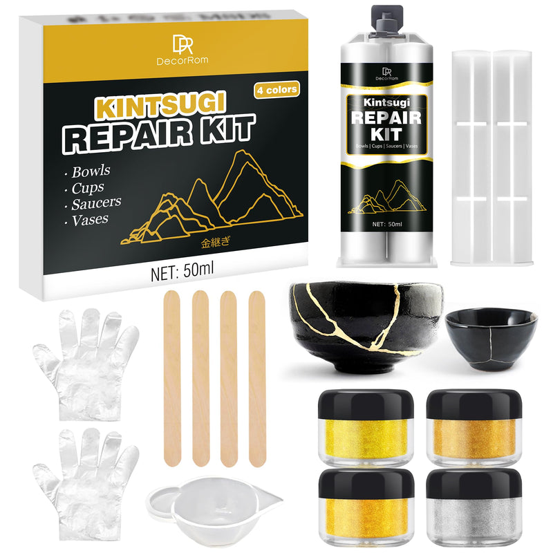 [Australia] - Kintsugi Repair Set - 50ml Gold Glue Kintsugi Set, Food Safe Ceramic Repair Set, Gold Porcelain Glue for Repairing Broken Ceramics, Glass, Porcelain, Sculptures, Pottery 