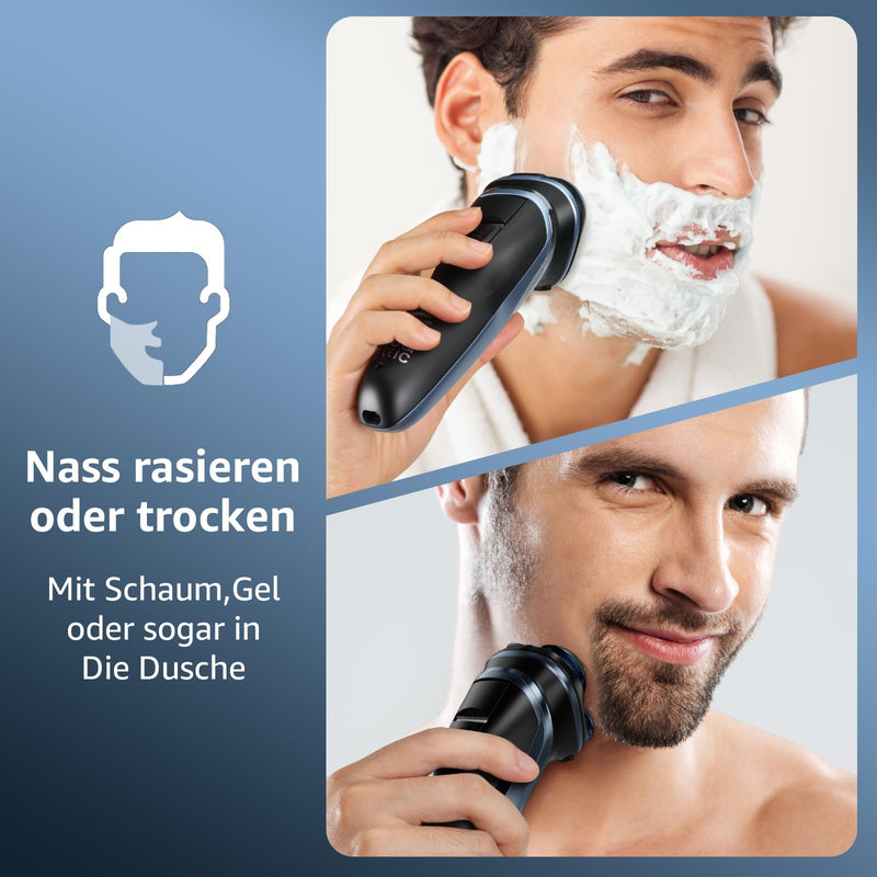[Australia] - Men's Electric Shaver, Dyoonoer Men's Electric Shaver, IPX7 Waterproof Wet and Dry Rechargeable Beard Razor with Fold-Out Trimmer and Travel Lock Blue 