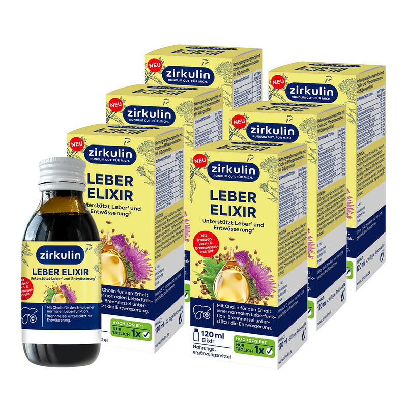 [Australia] - Zirkulin Liver Elixir (6x 120 ml) - support for liver health & cleansing - with choline, milk thistle, grape seed and nettle extract - antioxidant & dehydrating - for daily use 720ml (pack of 6) 