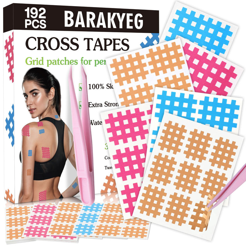 [Australia] - BARAKYEG grid tape 192 pieces, grid plaster set in 3 sizes (108x S, 72x M, 12x L) mix pack, acupuncture plaster cross tape grid plaster with tweezers, scar plaster, self-adhesive strong, cross tapes, colorful 
