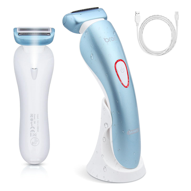 [Australia] - Electric Shaver for Women, Painless Women's Shaver with LED Light, USB Rechargeable Women's Shaver for Face Legs Armpits Bikini, Cordless Wet and Dry Shaver for Women Blue & White 