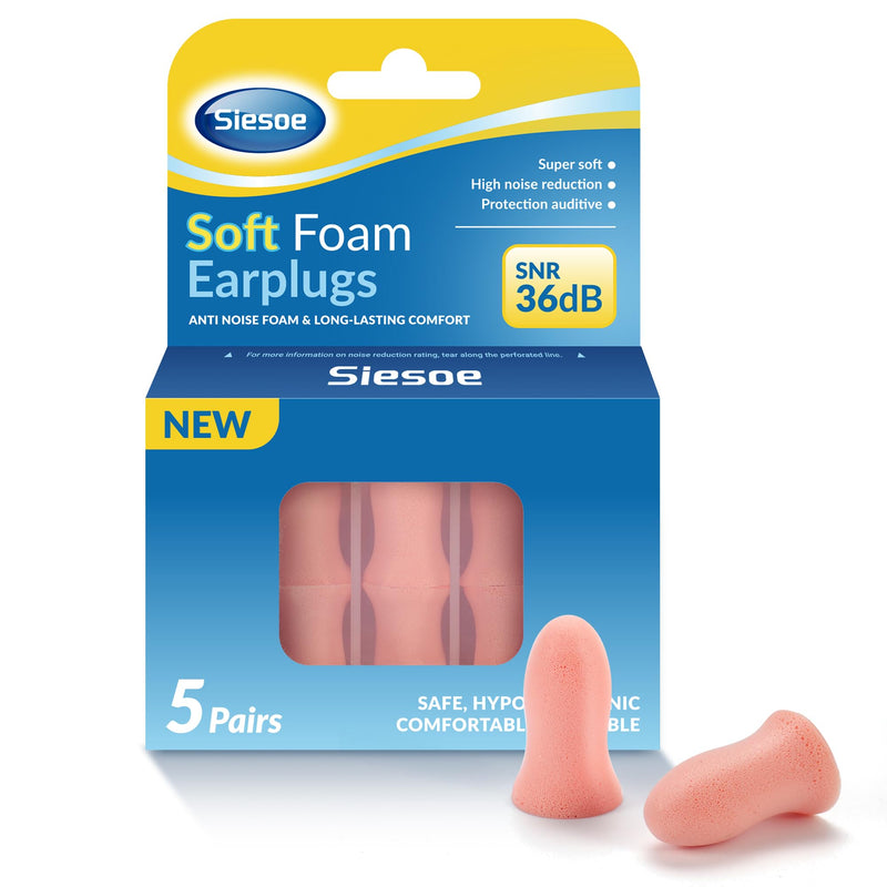 [Australia] - Siesoe 2025 Earplugs for Sleeping Foam, 5 Pairs, Streamlined Arc Design, 36dB Highest NRR, Comfortable Earplugs for Snoring, Travel, Concerts, Study, Work 