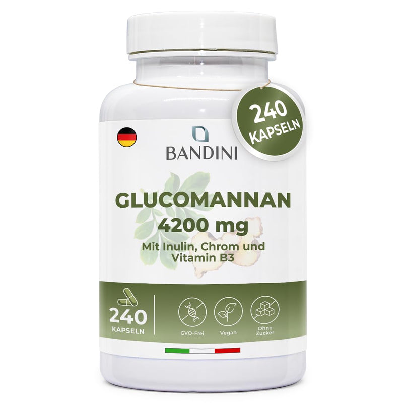 [Australia] - Bandini® Glucomannan from konjac root - 4200 mg per daily dose - 240 capsules - Optimized with bacterial cultures, chromium, vitamin B3 and inulin - High-dose supplement - Vegan 