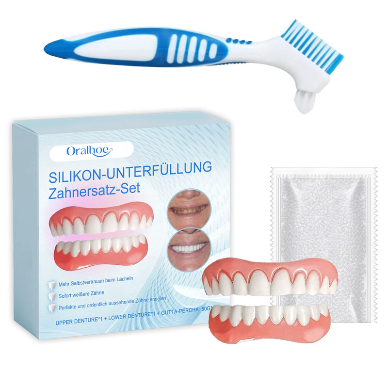 [Australia] - 1 set of silicone reline denture set, dentures prosthesis complete, silicone reline denture set, denture silicone reline kit with denture toothbrush, safe material, natural and comfortable to wear 