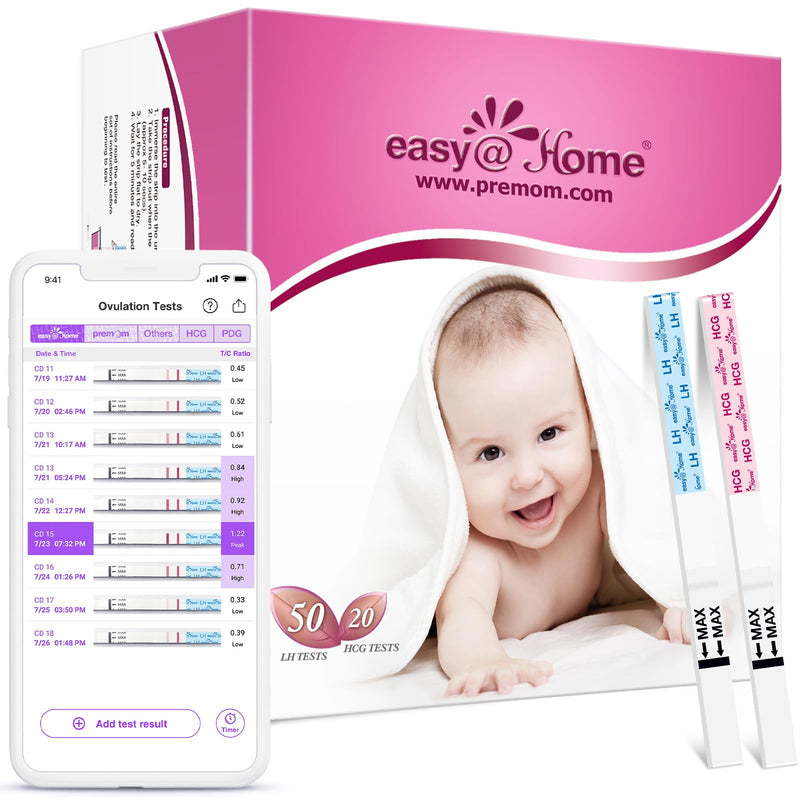 [Australia] - Easy@Home Ovulation Test 50 LH Test Strips 25mIU/ml 20 Pregnancy Test 10mIU/ml - Precise Fertility Monitoring with Premom App 