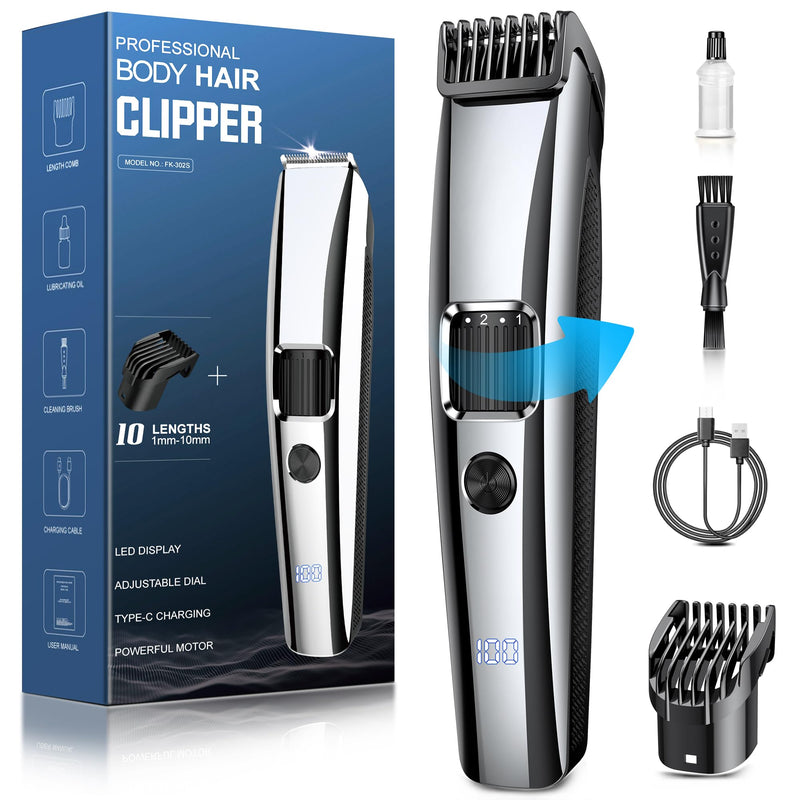 [Australia] - Men's Beard Trimmer, Men's Electric Shaver with Battery Indicator, Beard Trimmer Hair Trimmer with Zoom Wheel (1-10 mm), Facial Hair Trimmer, Intimate Razor Shaver, Full Body Hair Groomer for Men, USB 