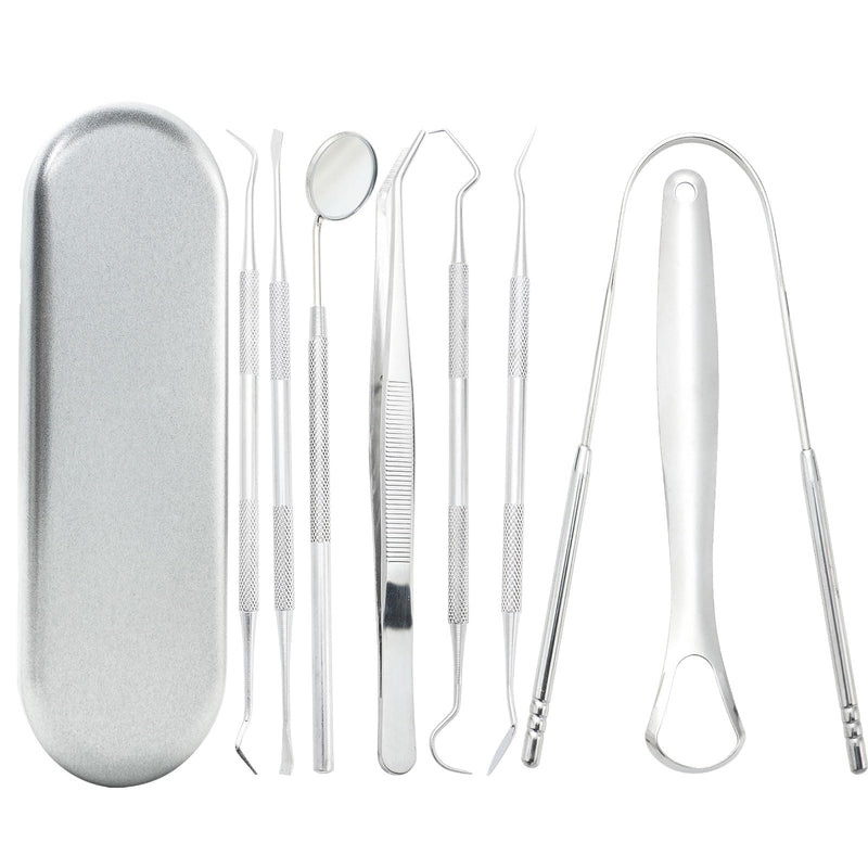 [Australia] - 8-piece teeth cleaning set made of stainless steel - dentist instruments - dentist mirror - tongue scraper - professional tooth cleaning set - suitable for oral hygiene - teeth cleaning and dental care 