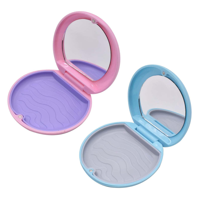 [Australia] - Pack of 2 braces box, dental prosthesis container, portable braces box, with small mirror, tooth splint box, grinder splint box, for daily use by people with braces (pink and blue) 