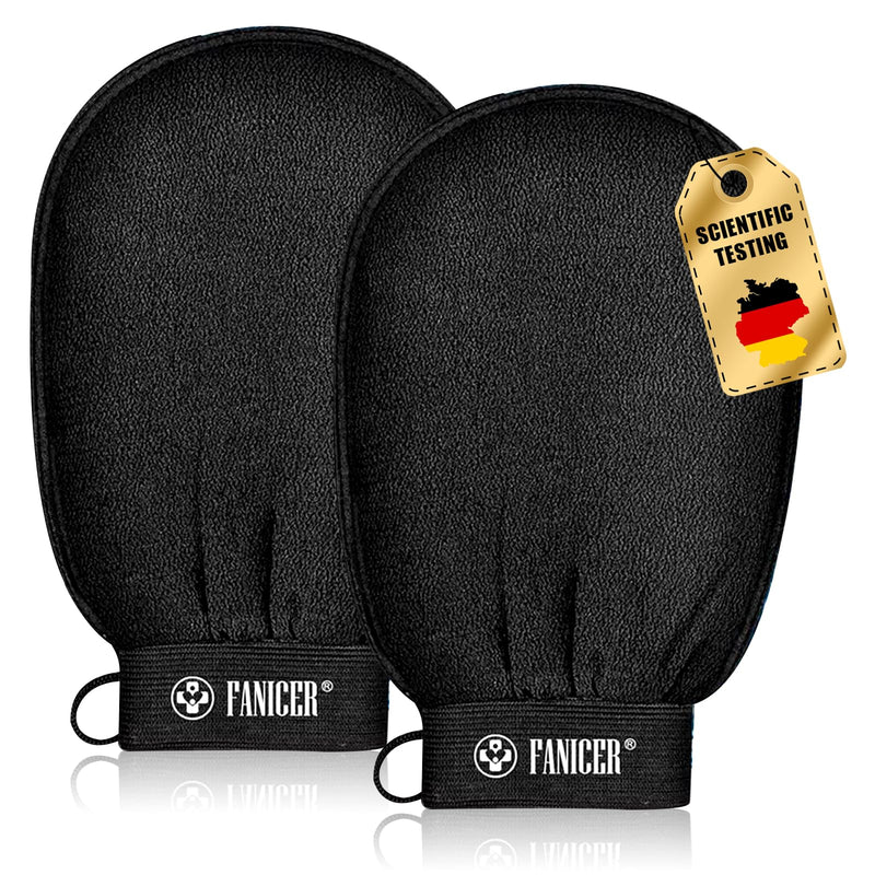 [Australia] - Pack of 2 Exfoliating Gloves, Gentle Effective Peeling, Peeling Gloves, Exfoliating Gloves for Bath, Gloves for Body and Face for Men and Women (Black) 