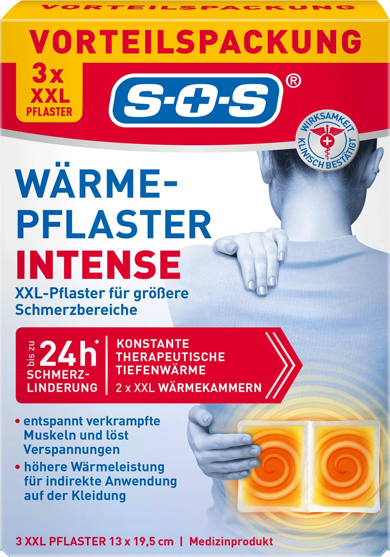 [Australia] - SOS heat patch INTENSE | extra strong XXL heat plasters | relieves cramped muscles and back tension Back pain (pack of 3) heat pads 