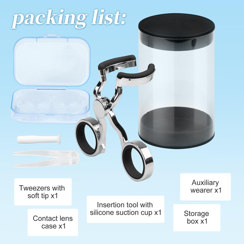 [Australia] - Contact lens tweezers for soft lenses, aid for contact lenses, contact lens remover with contact lens container and storage box, contact lens insertion aid for removal (silver) 