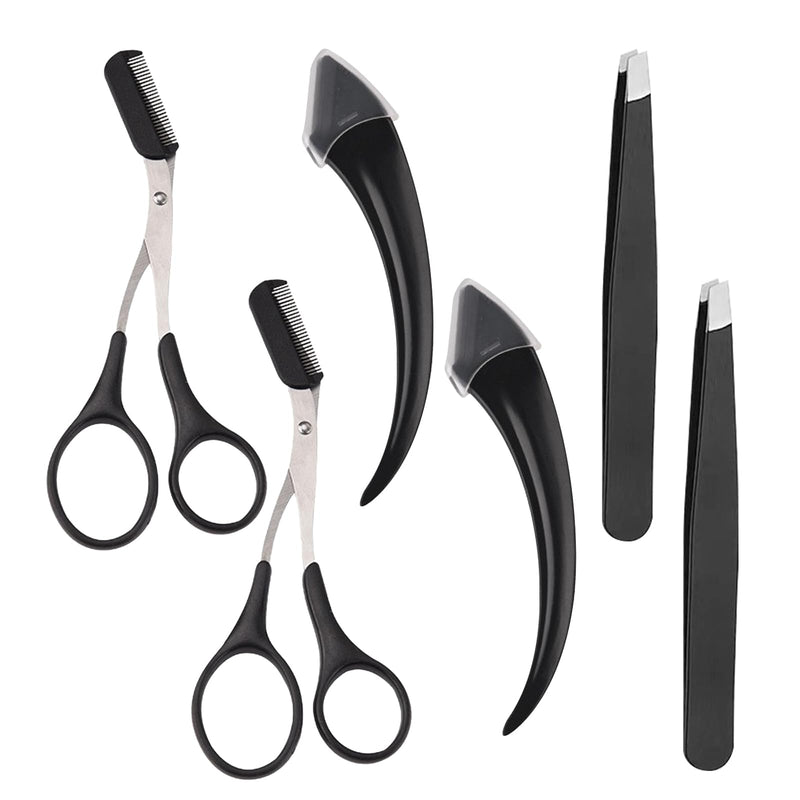 [Australia] - Eyebrow scissors, pack of 2, eyebrow scissors, black eyebrow scissors with comb, for precise trimming of the eyebrows. with 2 eyebrow razors and 2 eyebrow clips included 