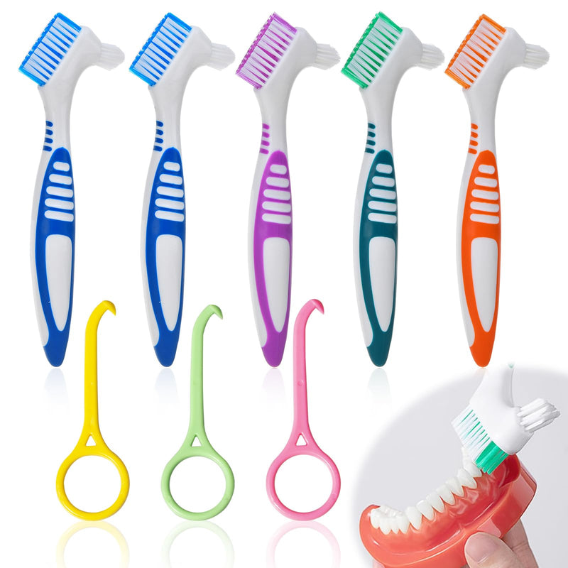 [Australia] - Denture Toothbrush Pack of 4 Toothbrush for Dentures Portable Denture Brush Double Head Multi-Layer Bristles Dentures for Cleaning Dentures (Blue Green Purple Orange) 