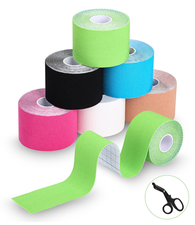 [Australia] - TIDEVAN 6 rolls of sports tape (5 m x 5 cm) kinesio tapes, skin-friendly tapes, kinesiology tape with special scissors, waterproof kinesio tape for knees, shoulders and elbows, muscle-tightening tapes 