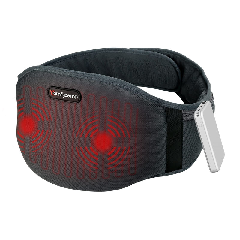 [Australia] - Comfytemp vibration massage heat belt for back with 25Wh battery, 18x147cm wireless heating belt massager with 3 heat levels & 3 massage modes, ultra-soft back warmer with automatic switch-off-L gray 
