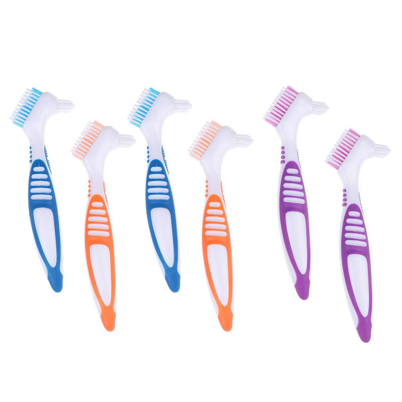 [Australia] - Pack of 6 double-sided denture cleaning brushes, denture brush, denture toothbrush, denture brush, toothbrush for dentures, ergonomic denture brush with multi-layer bristles (4 colors) 