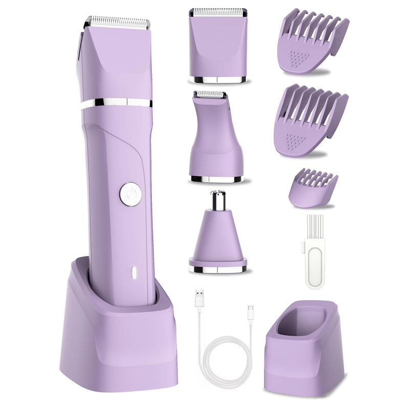 [Australia] - Intimate razor for women, 3-in-1 women's electric razor for body, pubic and nose, women's electric razor, rechargeable razor for women's intimate area, with USB charging station, IPX7 waterproof purple 