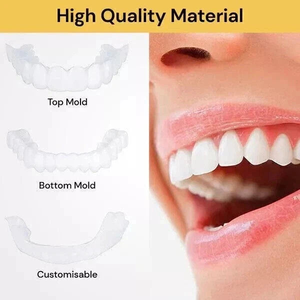 [Australia] - Generic 2 Pair Veneers Silicone Denture Set, Full Dentaduras Upper and Lower for Smile Easy Suitable, Dentures for Men Women with No Teeth Everyday Use 