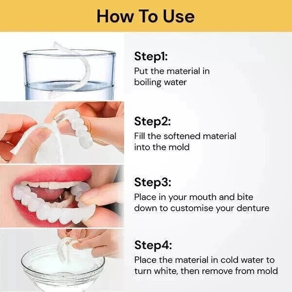 [Australia] - Generic 2 Pair Veneers Silicone Denture Set, Full Dentaduras Upper and Lower for Smile Easy Suitable, Dentures for Men Women with No Teeth Everyday Use 