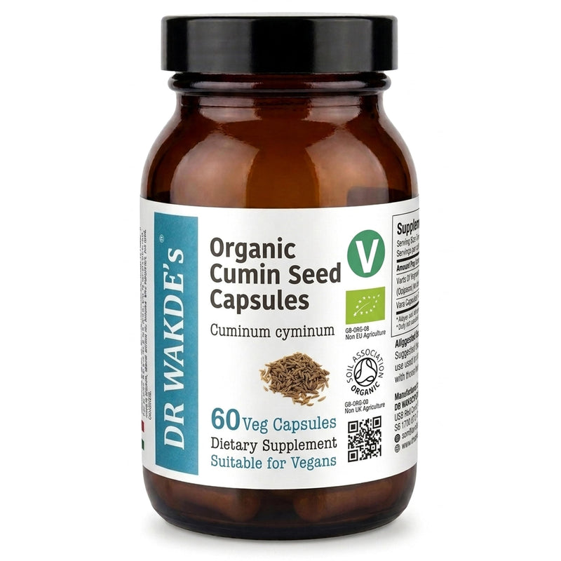 DR WAKDEs Organic Cumin Seed Capsules I 60 Veg Capsules I Herbal Supplement I Vegan Friendly I Ayurveda