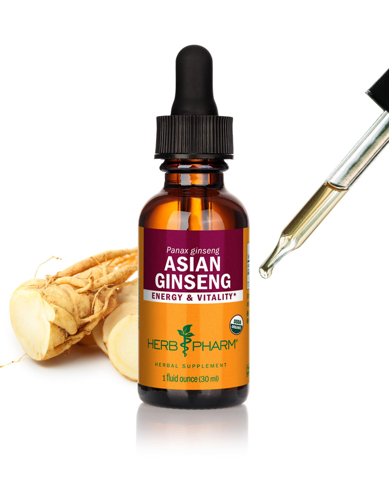 Herb Pharm Certified Organic Asian Ginseng Liquid Herbal Extract 30ml | Traditionally Used for Promoting Energy & Vitality, Supporting Focus & Cognitive Function | Adaptogenic Herbal Food Supplement
