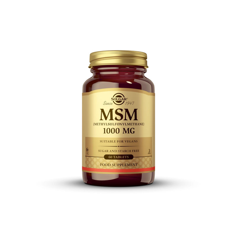Solgar MSM (methylsulfonylmethane) 1000 mg Tablets - Pack of 60 - for Improved Bone and Joint Health - Naturally Occurring Organic Sulphur Compound - Vegan and Gluten Free Natural 60 count (Pack of 1)