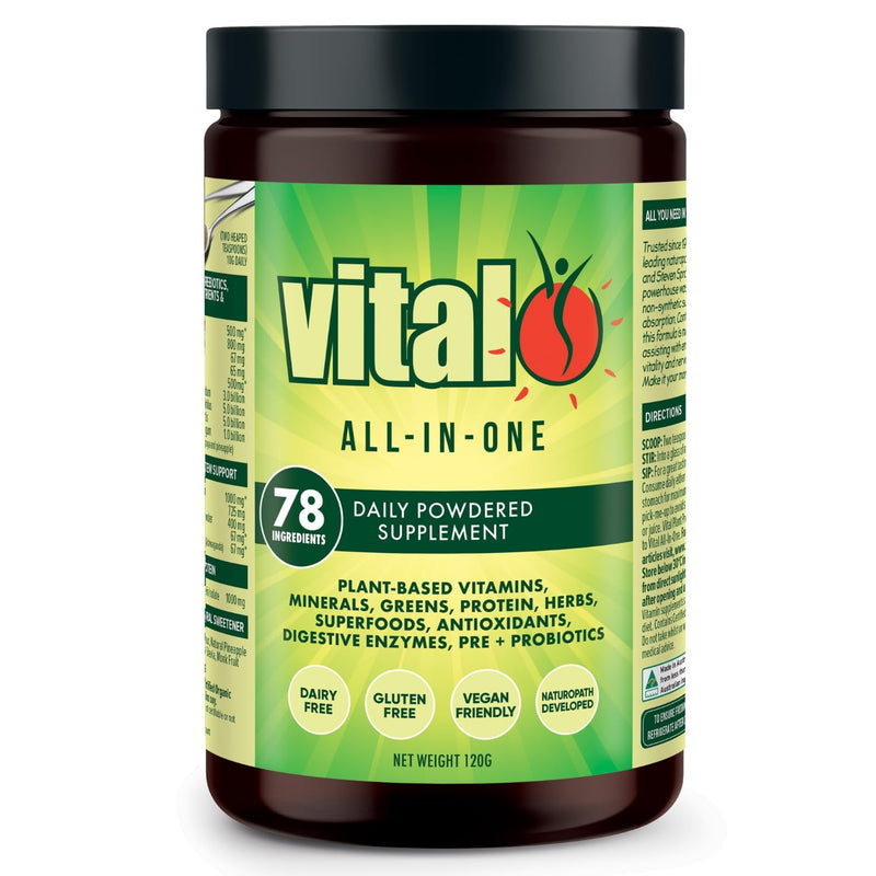 Vital All in One Daily Health Supplement 120GM | Vital Greens, Vegan, 70 Vital Ingredients - Vitamins, Minerals, Greens, Cultures, Digestive Enzymes, Vegetables