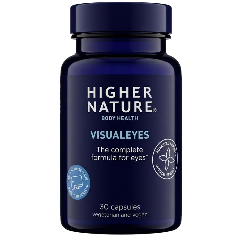 Higher Nature - VisualEyes - Supports Vision - Lutein, Zeaxanthin, Bilberry & Essential Vitamins - 10 Active Ingredients - Vegan - 30 Capsules Unflavoured 30 count (Pack of 1)