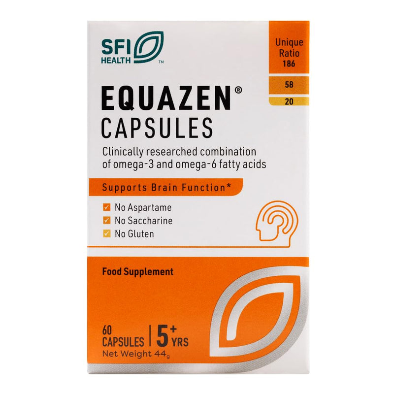 Equazen® Omega 3 & 6 Capsules, Brain & Cognitive Support, DHA, EPA & GLA, Clinically Researched 9:3:1 Formula, Tasteless & Odourless, Halal Certified, Gluten Free, 60 Pack 60 Capsules