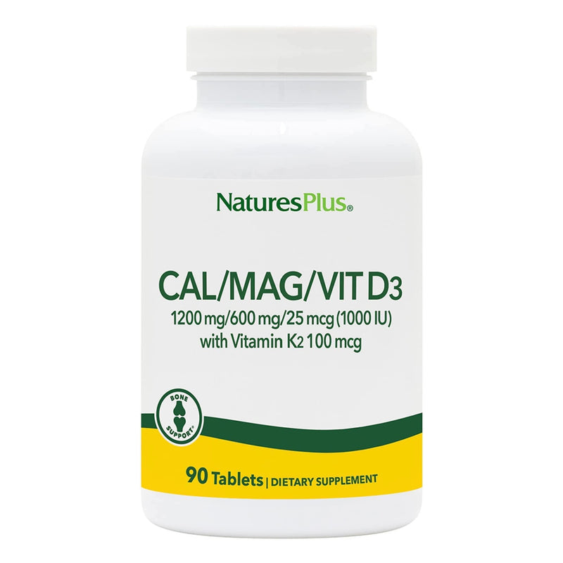 NaturesPlus Calcium, Magnesium, VIT D3 with K2 - Bone Supplement with Calcium, Magnesium, Vitamin D3 and K2 - Vegan, Gluten Free - 90 Tablets 90 count (Pack of 1)