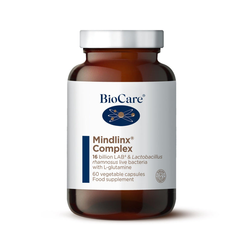 BioCare Mindlinx Complex - LAB4 & Lactobacillus Rhamnosus Live Bacteria with L-Glutamine - Vegan Friendly - 60 Capsules
