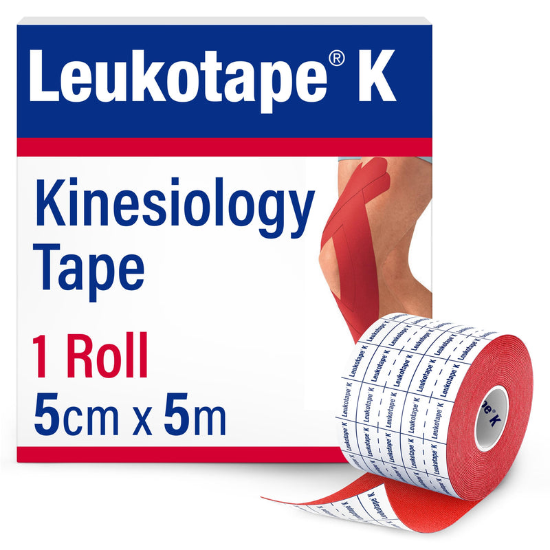 Leukotape K Kinesiology Tape – Water-Repellent, Skin-Friendly, Stays in Place for up to 9 Days - 2 in x 5 yds, Red, 1 Roll 5 cm x 5 m (1 Roll)