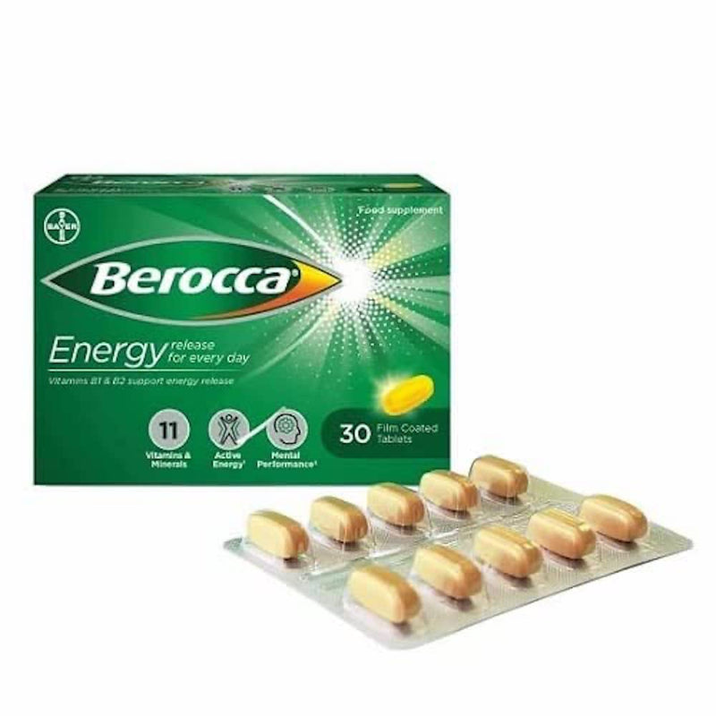 Berocca Vitamin C Film Coated Energy Tablets with Magnesium, Vitamin B12 and Vitamin B Complex, 1 Pack of 30 Tablets - 1 Months Supply 30 count (Pack of 1)
