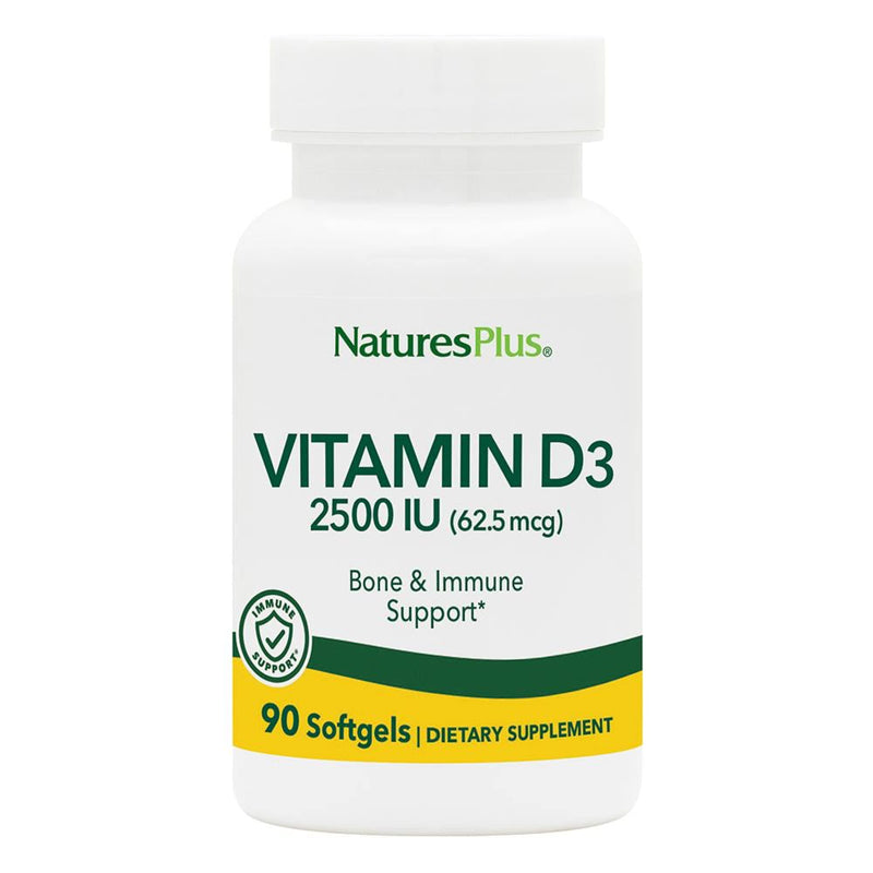 NaturesPlus Vitamin D3 2500 IU - Active Vitamin D Supplement - Immune Support, Bone, Muscle and Teeth Health - Easy to Swallow, One A Day, Gluten Free - 90 Softgels 90 count (Pack of 1)