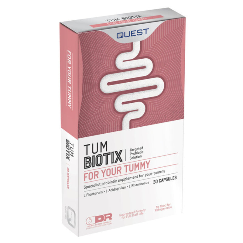 Quest Tum Biotix Gut Health Probiotics Supplements & Balance Gut Flora. 2 Billion CFU Helps Restore Gut Friendly Bacteria. Vegan Multi Strain Probiotic Digestive Supplement (30 Capsules) 30 count (Pack of 1)