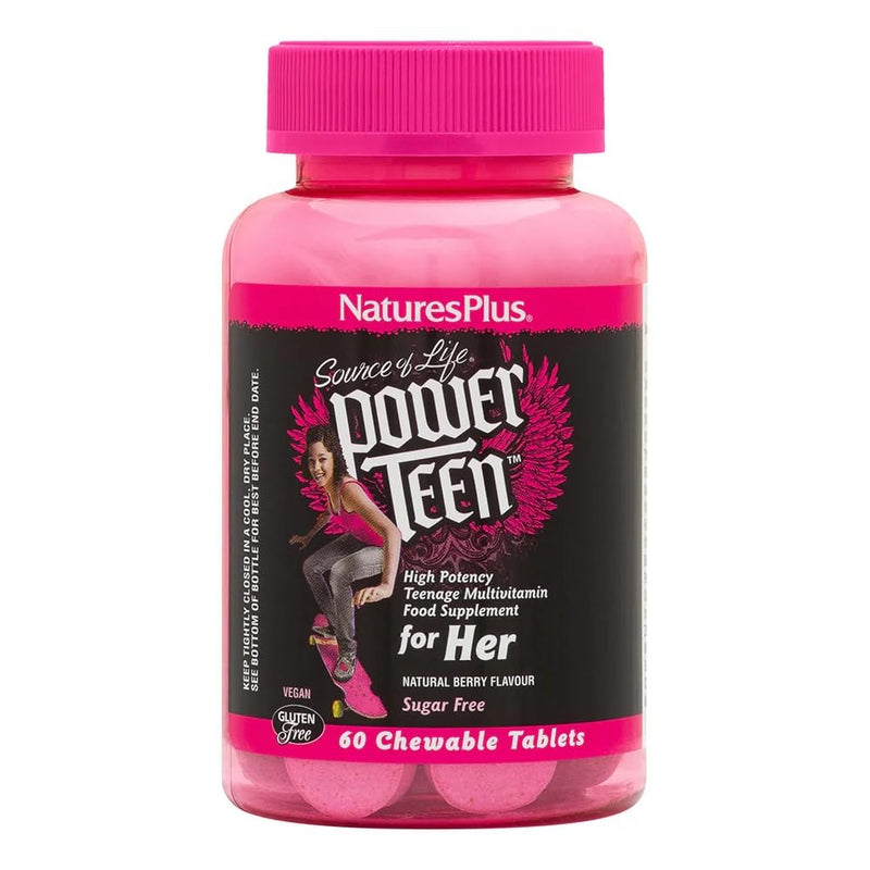 NaturesPlus Source of Life Power Teen for Her - Food Based Chewable Multivitamin Vitamins for Teenagers - Vegan, Gluten Free - 60 Chewable Tablets 60 count (Pack of 1)