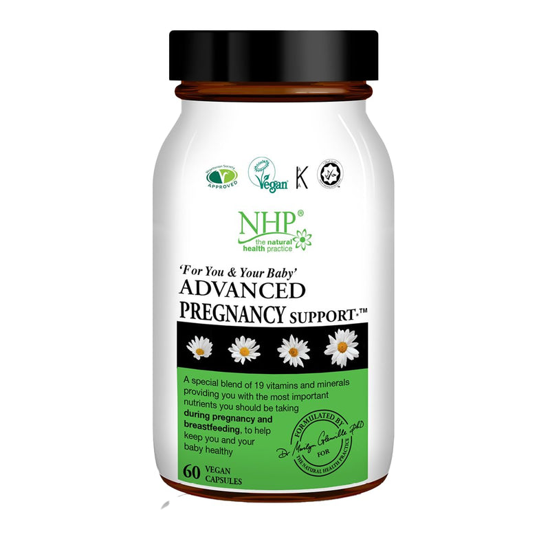 NHP Advanced Pregnancy Support - Multivitamin & Minerals for Healthy Pregnancy - Folic Acid, Iron, B Vitamins, Vitamin D3, Calcium & Magnesium -Vegan, Kosher, Halal - 60 Vegan Capsules