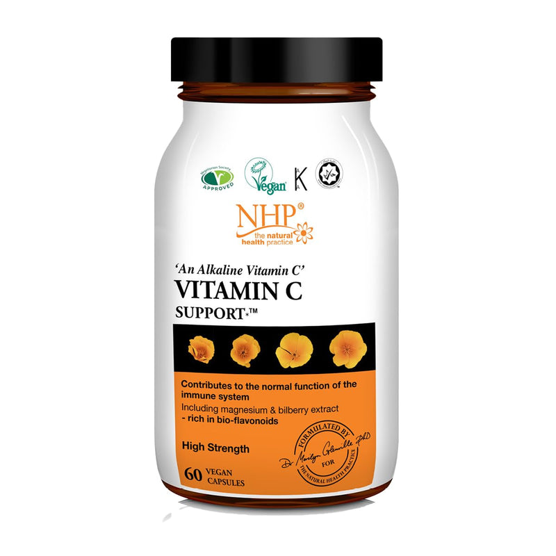 NHP Advanced - Vitamin C Support with Magnesium Ascorbate & Bilberry Immune Boosting Supplement, Supports Nervous System Function, Reduces Fatigue, Gluten - Free, 60 Vegan Capsules 1 count (Pack of 1)