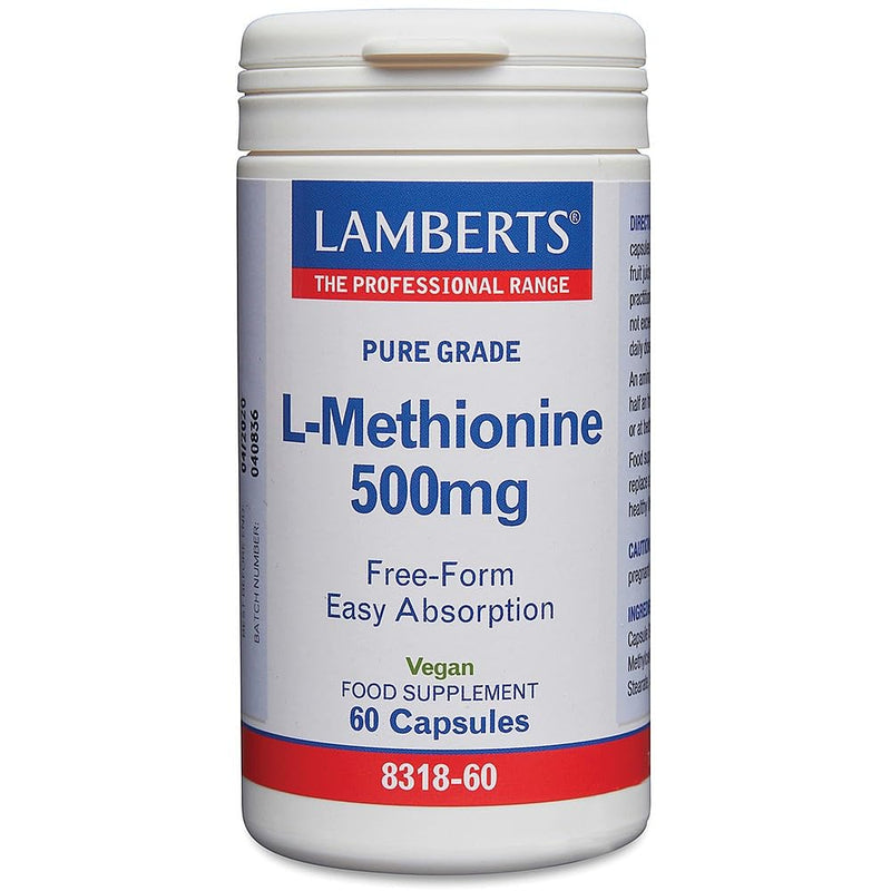 Lamberts L-Methionine 500mg – Free Form Amino Acid – Maximum Absorbtion - 60 Capsules - Vegan