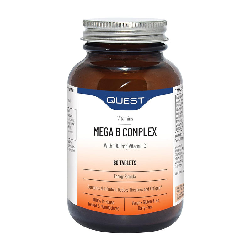 Quest - 60x Mega Vitamin B Complex Tablets. High Strength Vitamin B1-B2-B3-B6-B12, Biotin & C Supports Energy Production, Stress Response, Immune System & Brain Function (1 Pack) 60 count (Pack of 1)