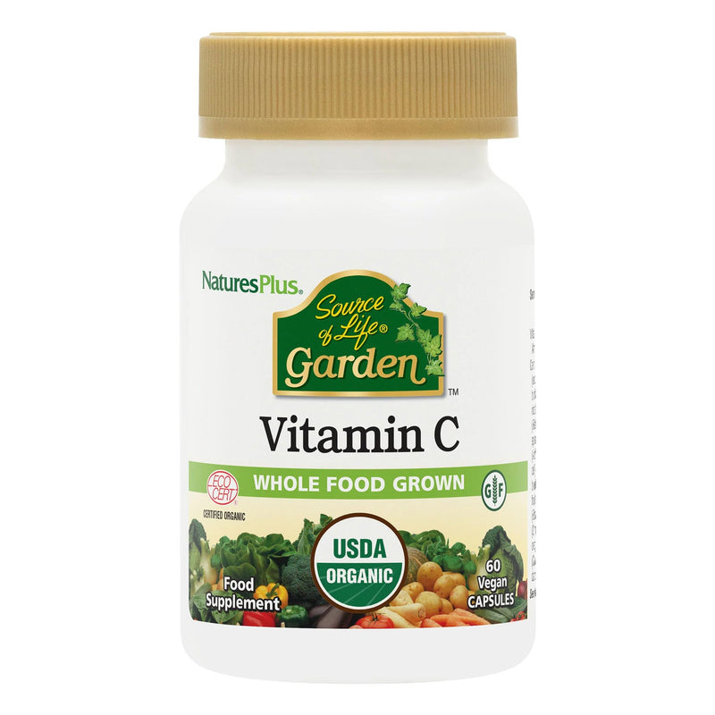 NaturesPlus Source of Life Garden Organic Vitamin C - Gentle Vitamin C from Amla Fruit with Bioflavonoids - Collagen, Beauty, Immune Support - Vegan, Gluten Free - 60 Capsules
