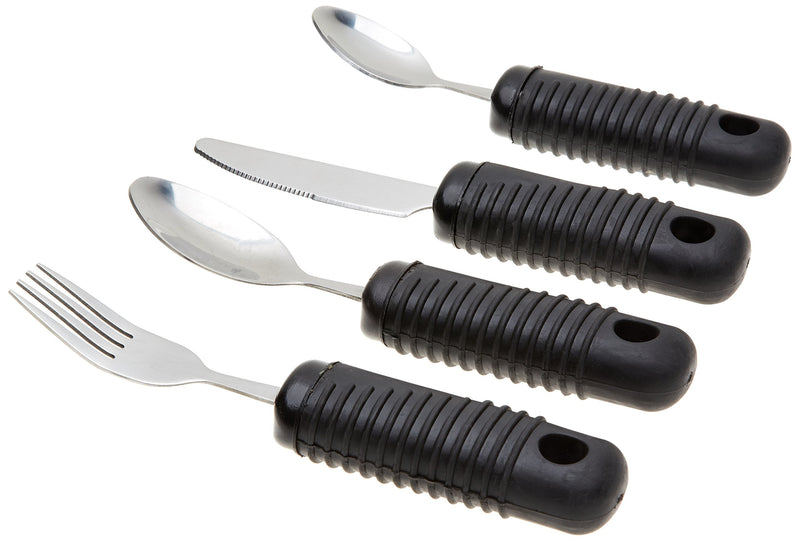 Sammons Preston Sure Grip Cutlery Set(Eligible for VAT Relief in the UK) Stainless Steel with Thick Handle, Fork, Knife, Tablespoon, Teaspoon, Easy to Hold Silverware, Good Grips, Elderly and Disabled Set - One of each