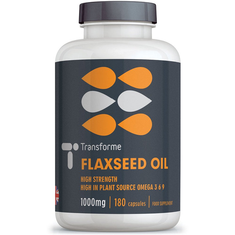 Transforme Flaxseed Oil Capsules 1000mg, Cold Pressed Omega 3 6 9, 180 Softgels, High in Alpha Linolenic, Linoleic & Oleic Acid, 2000mg Serving, Lactose & Gluten Free 180 count (Pack of 1)