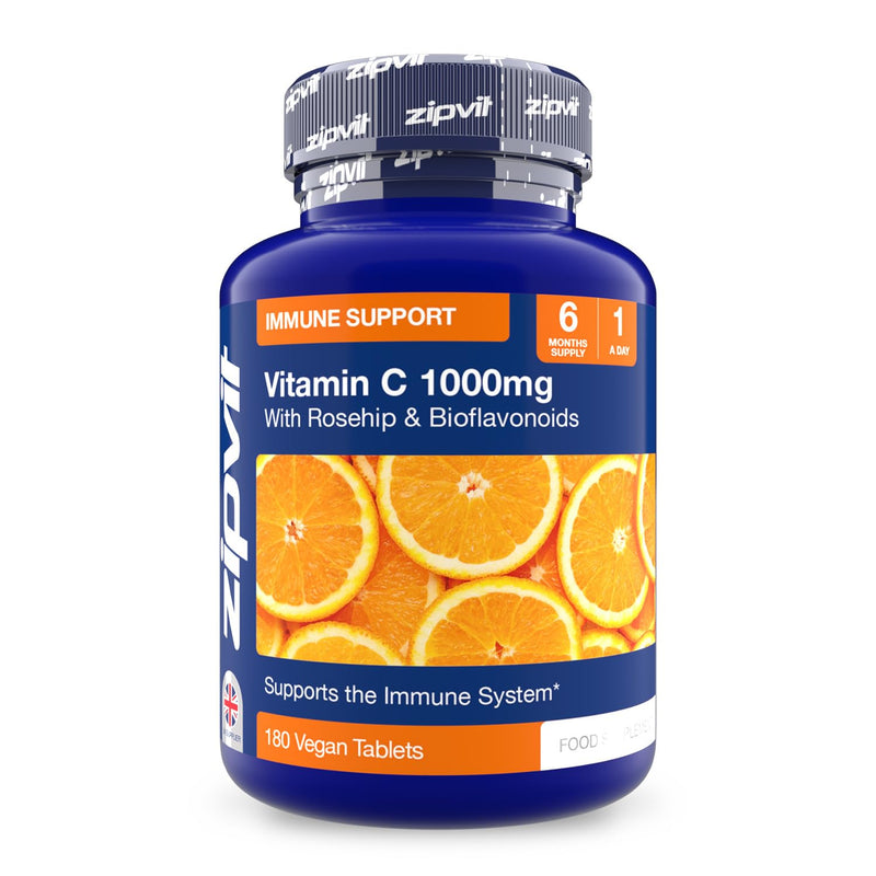 Zipvit Vitamin C 1000mg, 180 High Strength Vitamin C Tablets with Rosehip & Bioflavonoids, Vegan VIT C Supplement, Supports The Immune System and Reduction of Tiredness and Fatigue 180 Tablets - Jar