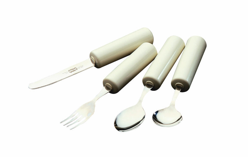 Homecraft Queens Cutlery, Set, Fork, Knife, Tablespoon, Teaspoon (Eligible for VAT relief in the UK) Stainless Steel Adaptive Dining Utensil for Elderly, Disabled, Large Built-Up Handle for Good Grip