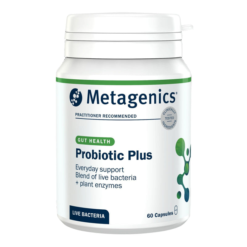 Metagenics - Probiotic Plus - with Live Bacteria - Blend of 7 Bacterial Strains & Plant Enzymes for Digestive Health - 60 Capsules